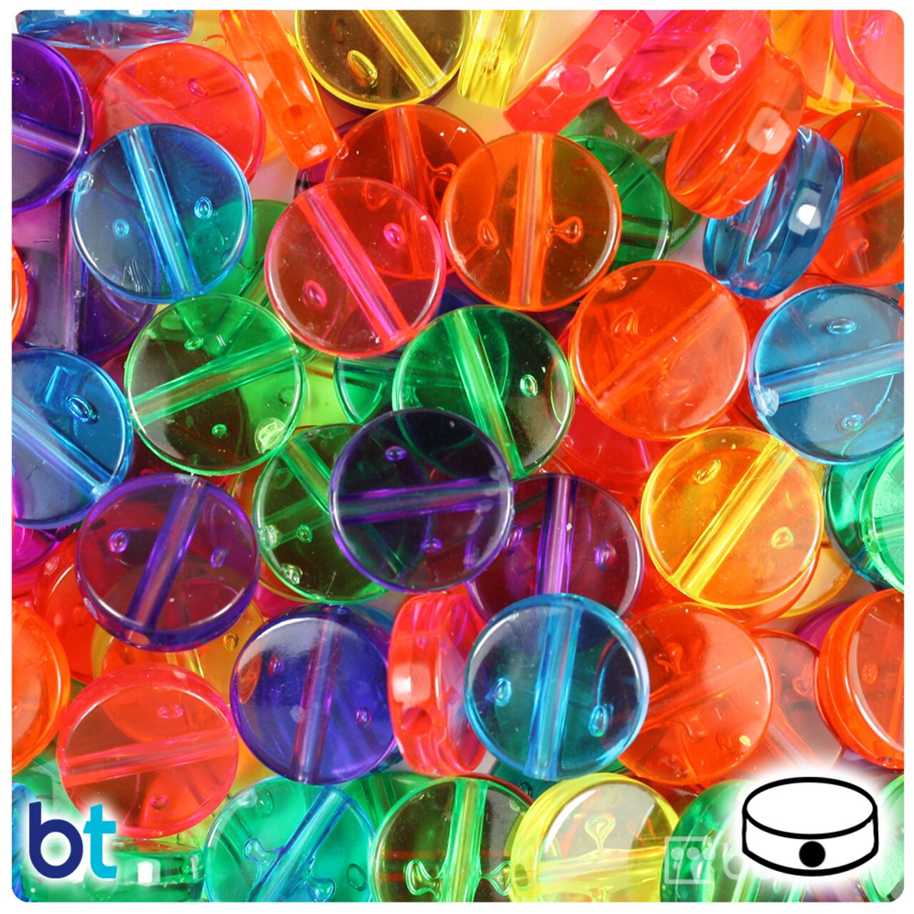 BeadTin Jelly Transparent Mix 13mm Coin Plastic Beads (150pcs)